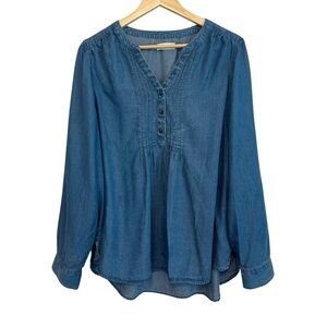 Women's 0X Blue Denim Blue Coastal Cowgirl PLUS Relaxed Casual Relaxed Blouse